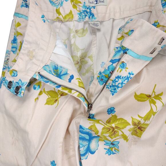 Duck Head Women's 8 Ivory Blue Floral Capri Cropped Pants, Cottagecore Fairy Y2K - Picture 2 of 4